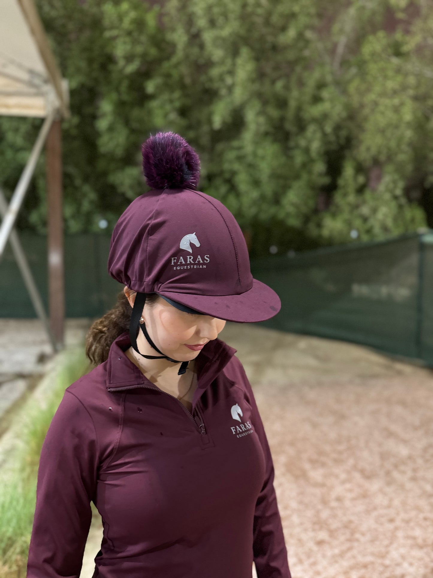 Burgundy Pom Pom Helmet cover