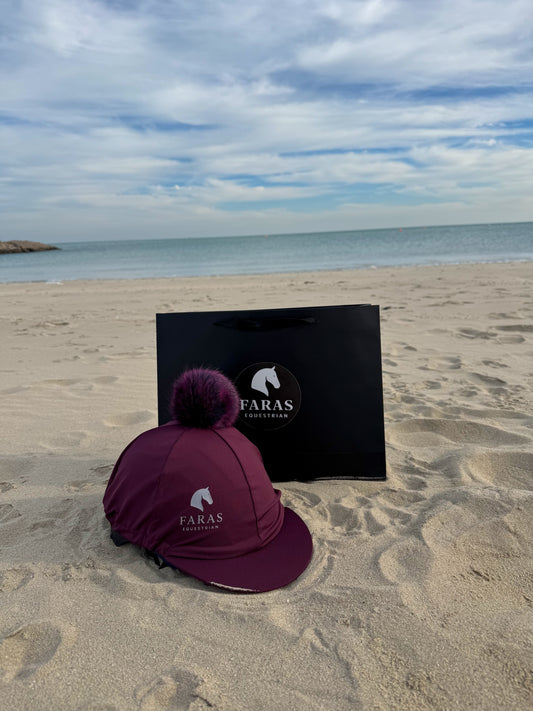 Burgundy Pom Pom Helmet cover